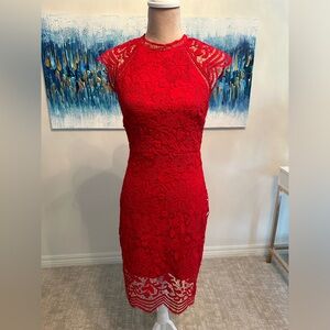 Red Lace Midi Dress